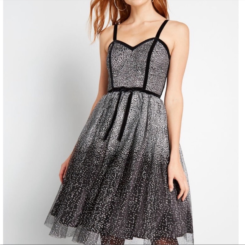 ModCloth Black and Silver Sparkle Prom Dress